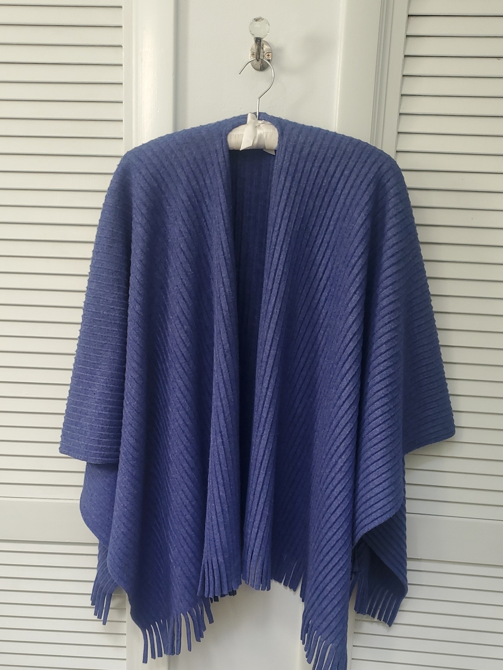Coldwater Creek Women’s Blue Ribbed Fringe Wrap Sweater Ruana OS